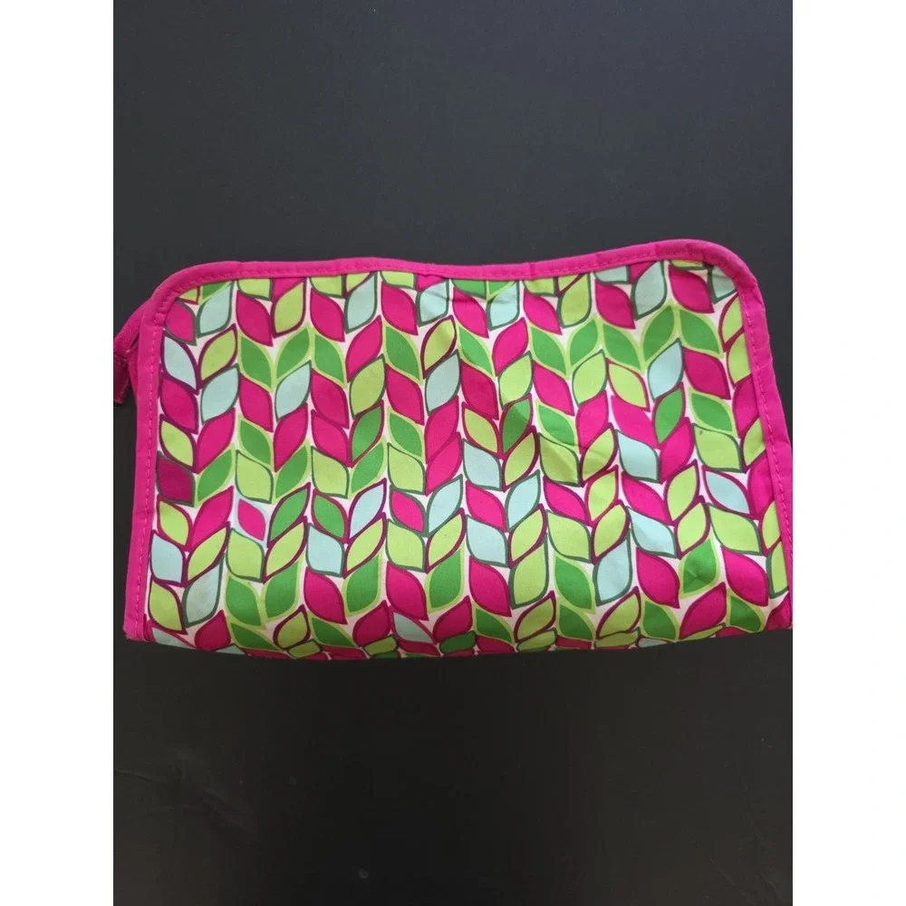 Y2K  Trina Turk for Clinique makeup cosmetic bag Pink Blue Green Leaf Design Zip